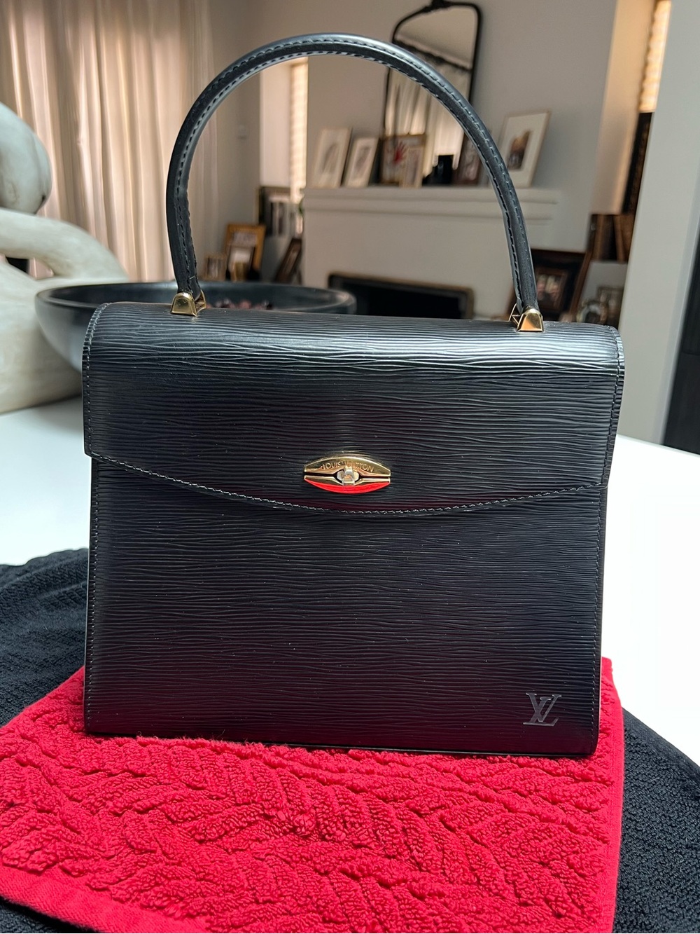 LOUIS VUITTON Black Epi Malesherbes Too Handle Purse